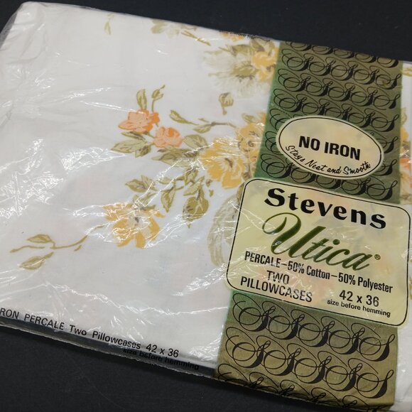 Vintage Stevens Utica Two Pillowcases Canterbury Floral No Iron Percale Sealed - Picture 2 of 3